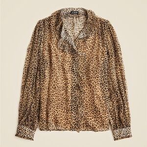 MOVING SALE J. Crew Leopard Print Ruffle-Front Blouse in Tan and Black